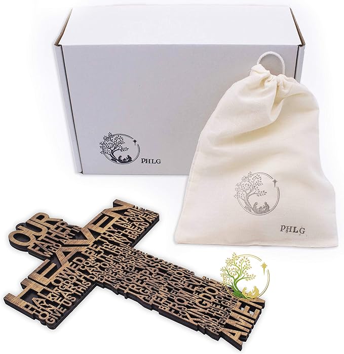 Our father prayer cross made from olive wood - Crucifix/Wall Cross Hand Crafted by Christian families in Bethlehem. A unique Religious Gift for Christmas or Any Other Christian Holiday