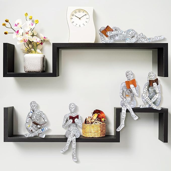 Pulp Reading Women Figurine Decor Thinker Statue Modern Abstract Art Sculpture Resin Collectible Reading Figurines for Living Room Desk Table Bookshelf Shelf Office Desktop Home Decoration (style 4)