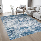 5x5 Area Rug Living Room Rug: Washable Modern Abstract Soft Thin Rug Indoor Floor No Slip Stain Resistant Carpet for Bedroom Dining Room Farmhouse Nursery Home Office - Blue