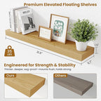 Fun Memories Bathroom Shelves 32 Inch Long Set of 2, Floating Shelves for Wall with Invisible Brackets, for Bedroom, Living Room, Kitchen, Oak