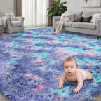 Fluffy 5x7 Area Rugs for Living Room Bedroom: Ultra Soft Shag Rug Non-Slip Non-Shedding Small Plush Bedside Rug Indoor Floor Carpets for Kids Room Playroom Entryway Nursery Dorms Home Rainbow Purple