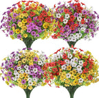 24 Bundles Artificial Flowers for Outdoors Decorations, Fake Flowers Artificial Plants Outdoor, Colorful Daisy Eucalyptus Realistic UV Resistant for Garden Patio Porch Home Decor