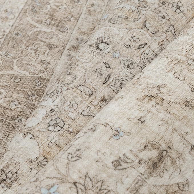 Beige 2x6 Runner Rug Washable Hallway Vintage Carpet Low Pile Non Slip Distressed Soft Traditional Retro Oriental Long Accent Throw Rug for Kitchen Bedroom Laundry Bathroom Dining Room