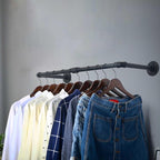 WEBI Clothing Rack Wall Mount,24" Industrial Pipe Clothes Rack for Hanging Clothes,Heavy Duty Iron Garment Rack Bar,Retail Display Clothes Rod for Closet,Laundry Room,Black,2 Packs