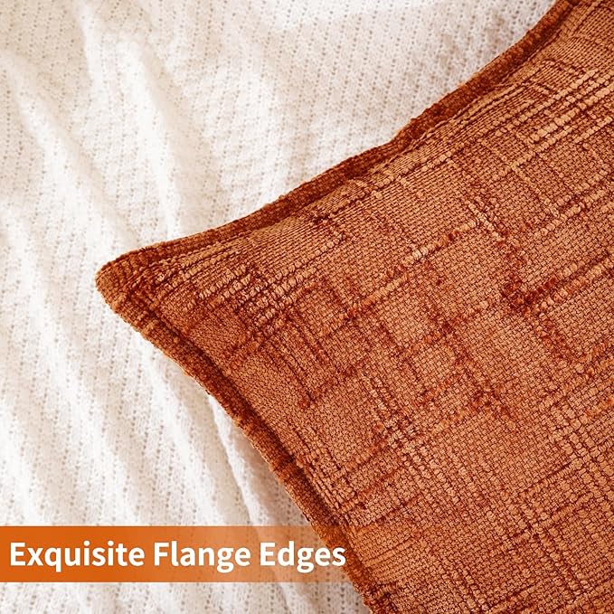 HPUK Chenille Throw Pillow Covers 18x18 Set of 2, Soft Textured Decorative Pillow Covers for Couch Sofa Living Room Bedroom, Orange
