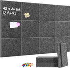 DOLLAR BOSS Large Cork Board for Wall 48" x 36" x 0.5" Bulletin Board 12 Packs Corkboard Tiles Self Adhesive Felt Wall Tiles for Office Home School, Dark Grey