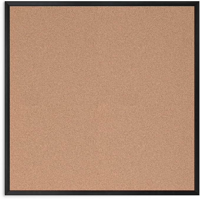 U Brands Cork Bulletin Board, 36" x 36", Black Aluminum Frame, Industrial Grade Pinning Surface