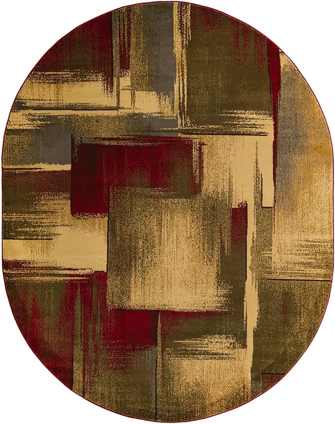 Unique Loom Barista Collection Area Rug - Timor (7' 10" x 10' Oval, Multi/Red)