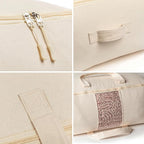 Soft Canvas Storage Bags with Zipper. Thick Breathable, 2pc King/Queen Comforter Organizer. Four Carrying Handles and Window. Large 25x19x9in Bag for Sheets Blankets Bedding Pillows, Clothes