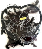 OMA Dream Catcher - Hand Made Black Feather Dream Catcher Heart Shaped with Crystal Beads - 7" Diameter & 24" Long - OMA Federal (TM) Brand