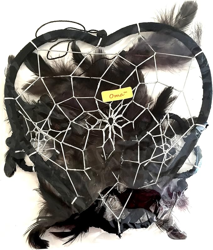 OMA Dream Catcher - Hand Made Purple Feather Dream Catcher Heart Shaped with Crystal Beads - 7" Diameter & 24" Long - OMA Federal (TM) Brand