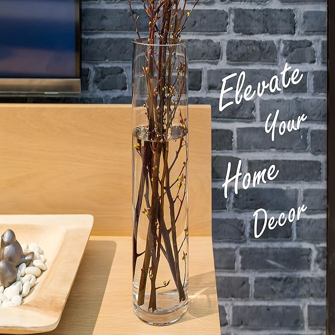 CYS EXCEL Glass Cylinder Vase (H:28" D:5") | Multiple Size Choices Glass Flower Vase Centerpieces | Hurricane Floating Candle Holder Vase