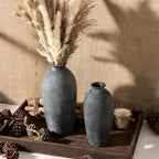 Ceramic Vases for Home Decor, Black Bronze Ceramic Vase Set of 2, Vintage Minimalist Decorative Vase for Table Centerpiece Dining Living Room Office House Nightstand Fireplace Decoration