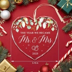 Wedding Gifts for Couples 2025, Mr and Mrs Gift, Wedding Gifts, Just Married Ornament for Newlywed Couple, Bride, Bridal Shower Gift, Crystal Glass First Christmas Married Ornament