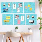 AKTOP Cork Bulletin Board 12x12, 1/2" Thick Felt Cork Board Tiles 6 Pack, Small Square Pin Board for Wall, Self Adhesive Corkboards with 60 Push Pin Wood Clips for School, Home & Office, Baby Blue
