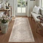 Beige 2x6 Runner Rug Washable Hallway Vintage Carpet Low Pile Non Slip Distressed Soft Traditional Retro Oriental Long Accent Throw Rug for Kitchen Bedroom Laundry Bathroom Dining Room