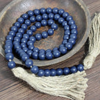 Farmhouse Decor Beads 59in Wooden Bead Garland with Tassels Rustic Coastal Room Accent Halloween Decorations for Home Wall Hanging Kitchen Island Table Mantle Shelf Country Decor, Navy Blue