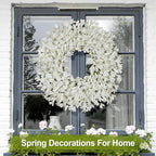 26 Inch Spring Wreaths for Front Door Large Easter Valentines Forsythia Floral Summer Spring Door Wreaths Outdoor All Season Spring Decorations for Home Porch Room Window Wall Farmhouse Decor(White-R)
