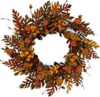 WreathDream 20 inch Fall Wreath Autumn Oak Leaves Wreath with Cape Gooseberry,Oak Leaf,Acorn,Berry,Pine Cone for Front Door Farmhouse Indoor Outdoor Festival Home Decor