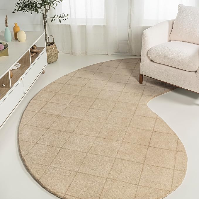 JONATHAN Y Bean Grid Handwoven Wool Beige/Light Brown Shaped Indoor Area Rug, 6x9, Modern, Plaid, Easy-Cleaning for Living Room, Bedroom, Kitchen, Pet Friendly, Non-Shedding (GST104A-6)