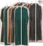 All Clear Garment Bags for Hanging Clothes, 60" Dress Bags for Gowns Long, Plastic Dustproof Dress Garment Bag, Long Dress Bag with Zipper for gown, winter long coats, dance costume（10 Packs）