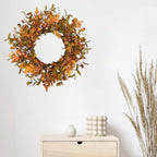 WreathDream 20'' Fall Wreath Autumn Wreath for Front Door with Small Pumpkins and Oak Leaves for Thanksgiving Halloween Home Outdoor Farmhouse Porch Wall Window Decoration,Brown Gift Box Included