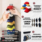 Hat Organizer Hold up to 20 Hats, 2 Pack Hat Rack for Wall with Strong Adhesive, Hat Organizer for Baseball Caps Display for Door Closet, Hat Hanger Holder Multilayer Two Mounting Option(Black)