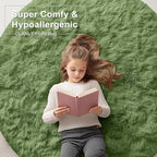 OLANLY Green Round Rugs for Bedroom - Machine Washable, 5 ft Circle Area Rugs for Living Room, Soft and Fluffy Shaggy Carpet for Teen Girl and Boys, Nursery Rooms, Dorms, Home Decor Aesthetic