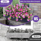 Artificial Fake Flowers Plants for Outdoor Decoration, 2PCS Faux Petunias Silk Flower UV Resistant No Fade Floral for Home Outside Garden Balcony Yard Porch Realistic Indoor Decor (Fuchsia Lotus)