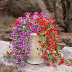 Artificial Hanging Flowers for Outdoors Fake Plants Decoration, 2 Packs Faux Silk Daisy Flower Realistic Outdoor Flowers UV Resistant Porch Patio Window Yard Indoor Spring Decor(Purple)