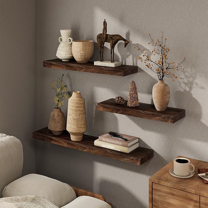Marsmiles 40 inch Floating Shelves for Wall Solid Elm Wood Wall Mounted Shelves|Rustic Long Floating Shelves with Invisible Bracket for Bathroom Living Room Kitchen|Walnut, 1 Pack