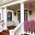 2Pcs Fake Hanging Flowers for Outdoor Decoration Artificial Hanging Flowers Realistic Daisy Plants UV Resistant, Faux Silk Flower for Porch Patio Window Box Outside Decor(Fuchsia Purple)