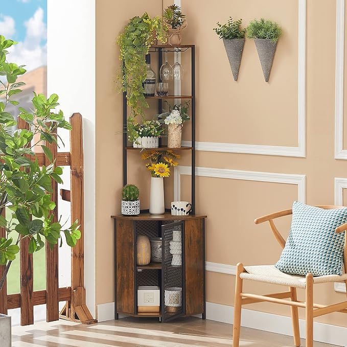 VECELO Corner Cabinet, Tall Storage Shelf, Bookshelf Display Shelves Rack for Living Room, Kitchen, Balcony, Small Space