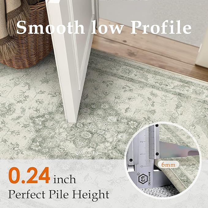 Green Area Rug 2x3 Washable Entryway Carpet Vintage Kitchen Soft Retro Low Pile Thin Non Slip Door Mat Entrance Oriental Medallion Throw Rug for Bathroom Office Bedroom Dining Room