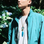 Miamor Unisex Boho Dream Catcher, Handmade Turquoise Blue Feather Pendant with Adjustable Leather Cord