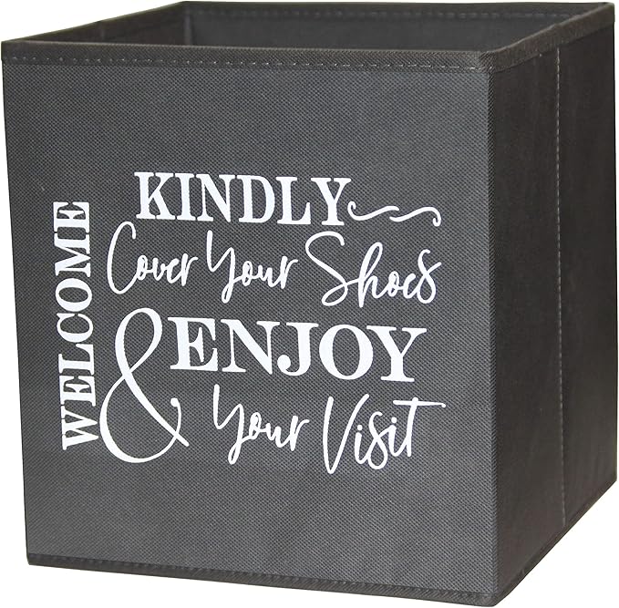 Shoe Cover Box - Welcome Guests to Please Cover Shoes. Indoor Foldable Storage Bin to Fill w/your Favorite Booties. For Homeowner, Real Estate Agent, Realtor Open House Supplies | 1 Grey & White