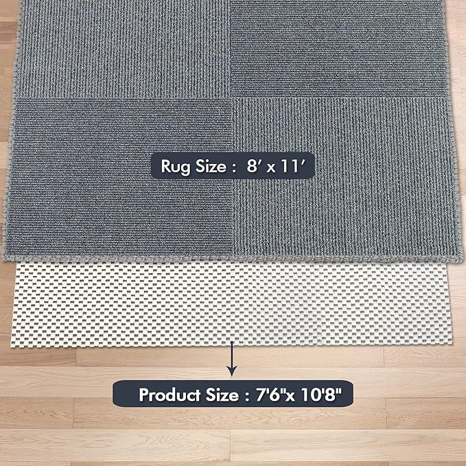 Non Slip Area Rug Pads Non Skid Gripper 8x11 Feet Extra Thick Pad Anti-Slip Carpet Mats for Hardwood Surface, Keep Rugs Safe
