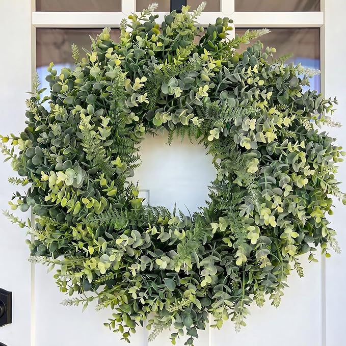 26 Inch Large All Season Eucalyptus Wreath for Front Door, Artificial Greenery Indoor/Outdoor Wreath, Farmhouse Home Decor for Spring Summer (Sage Green)