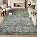 Lahome Black Floral Living Room Rug 8x10, Washable Charcoal Area Rugs for Bedroom, Soft Pet Friendly Stain Resistant Floor Carpets for Dining Room Decor