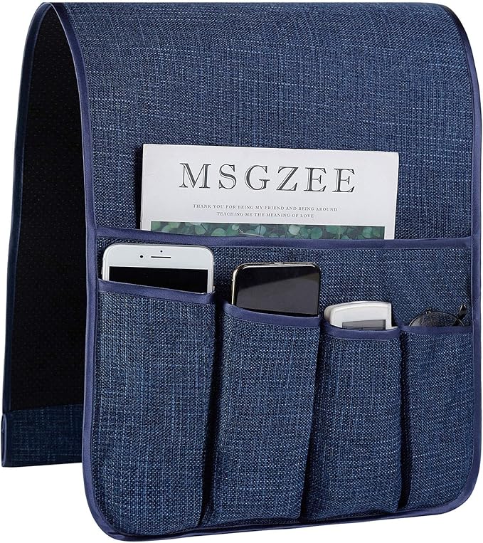 Sofa Armrest Organizer Non-Slip Arm Chair Hanging Caddy Remote Control Holder for Magazine, Phone, Books, Glasses(Navy,13in)