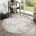 Round Area Rug for Living Room: 4 ft Washable Modern Abstract Soft Thin Rug Indoor Floor No Slip Stain Resistant Carpet for Bedroom Dining Room Farmhouse Nursery Home Office - Brown Grey