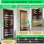 24-Pair Over Door Shoe Organizer for Family & Kids, Double Sided | Hanging Storage for Sneakers, Boots, Toys & Room Organization-Pearl Whitet-Walnut Brown