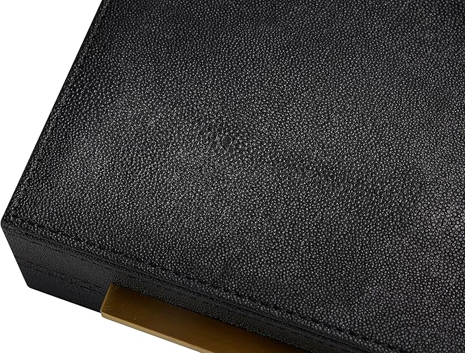 Kingflux Black Shagreen Leather Decorative Box, Storage Box Jewelry Organizer, Woment&Men's Accessory Organizer With Matt Golden Stainless Steel Handle (Black)