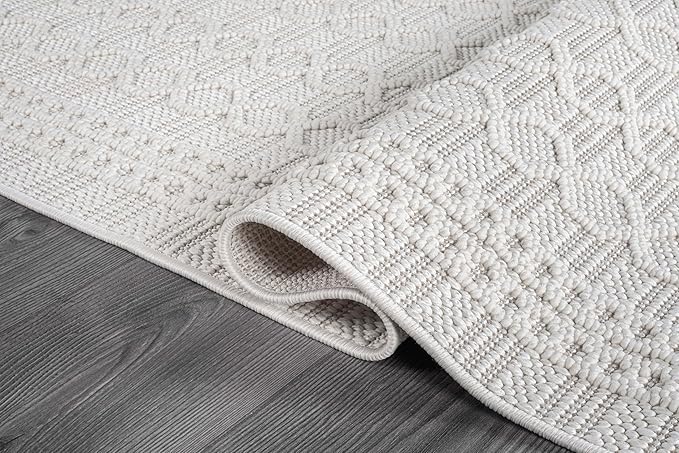 Micro Loop Indoor Rug White 5x7 Boho Geometric Neutral Area Rugs for Living Room Soft Luxury Modern Low and High Pile Durable Stain Resistant Non-Shedding Indoor Area Carpet 5 x 7