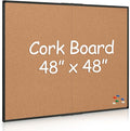 Extra Large Cork Bulletin Board 48" X 48", Foldable Notice Pin Board for Wall, Black Aluminum Framed 4'x4' Corkboard, Wall Mounted Noticeboard with 36 Push Pins for School, Home & Office