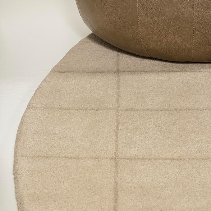 JONATHAN Y Bean Grid Handwoven Wool Beige/Light Brown Shaped Indoor Area Rug, 4x6, Modern, Plaid, Easy-Cleaning for Living Room, Bedroom, Kitchen, Pet Friendly, Non-Shedding (GST104A-4)
