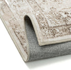 Taupe 5x7 Area Rug Washable Vintage Living Room Carpet Non Slip Retro Distressed Low Pile Soft Oriental Medallion Thin Throw Rug for Kitchen Bathroom Office Bedroom Dining Room