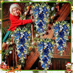 Lyrow 4 Pcs Cordless Prelit Christmas Artificial Swags 24" Xmas Stairway Swag Teardrop Trim with Timer Christmas Staircase Decoration Battery Operated Garland for Indoor Outdoor Railing Decor, Blue