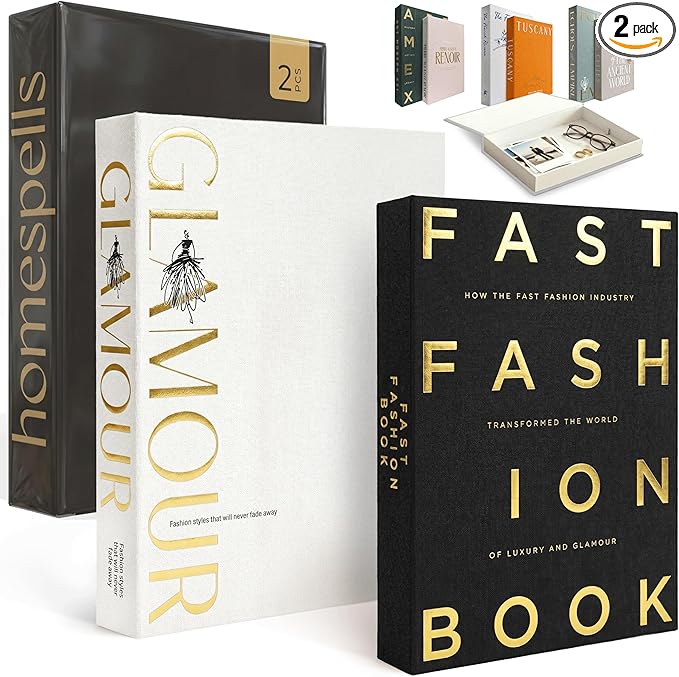 Decorative Books for Home Decor – Black & Ivory Linen Faux Books for Decoration: Aesthetic Fake Book Shelf, Living Room, Mantle, Entryway & Coffee Table Decor – Stack Faux Book Storage Box, Set of 2