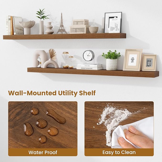 Fun Memories 55 Inch Floating Shelves Bedroom, Large Extra Floating Shelf Set of 2 with Invisible Brackets, Walnut